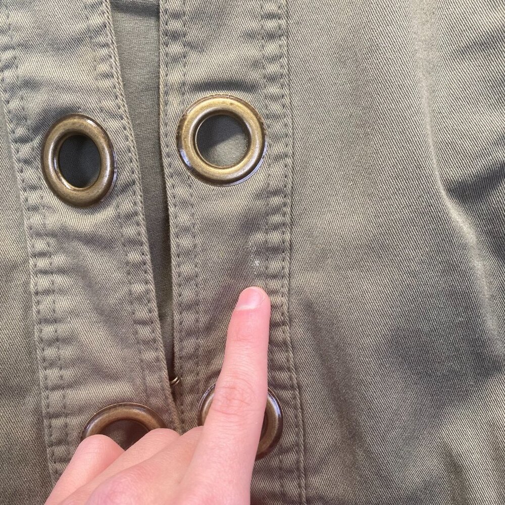 AMI Jean Jacket Womens Size 1X Green Stretch Denim Grommet Hook Eye Festival - Picture 14 of 16